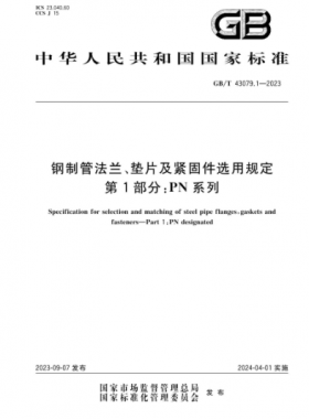 鋼制管法蘭、墊片及緊固件選用規(guī)定 第1部分：PN系列國標/T 43079.1-2023