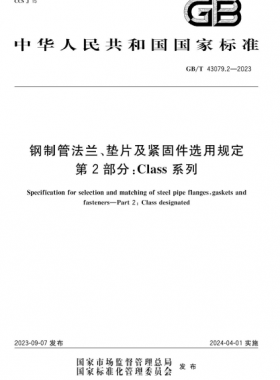 鋼制管法蘭、墊片及緊固件選用規(guī)定 第2部分：Class系列國標/T 43079.2-2023